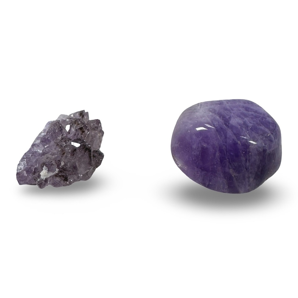 Natural Purple Amethyst Crystal Set Tumbled Pocket Stone and Raw Cluster Gray‎